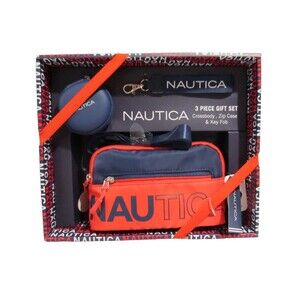 Nautica 3-Piece Gift Set | Crossbody Bag, Zip Case & Key Fob | Navy Red | New